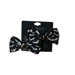 Dark Coquette Grunge Whimsigoth Halloween Black and Silver Bat Ribbon Hair Clips